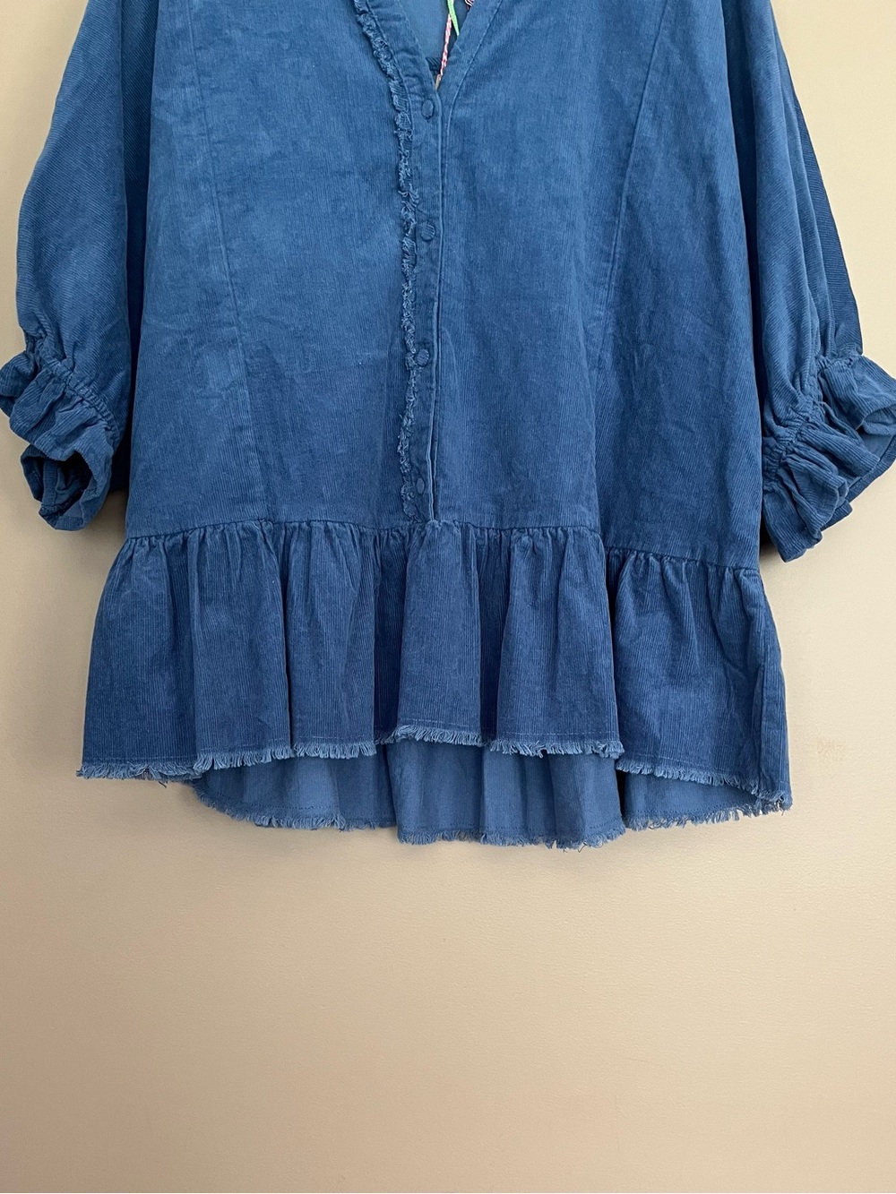{Umgee} Corduroy Tunic Top Relaxed Fit with Peplum Hem in Blue - Large - NWT - Picture 3 of 10